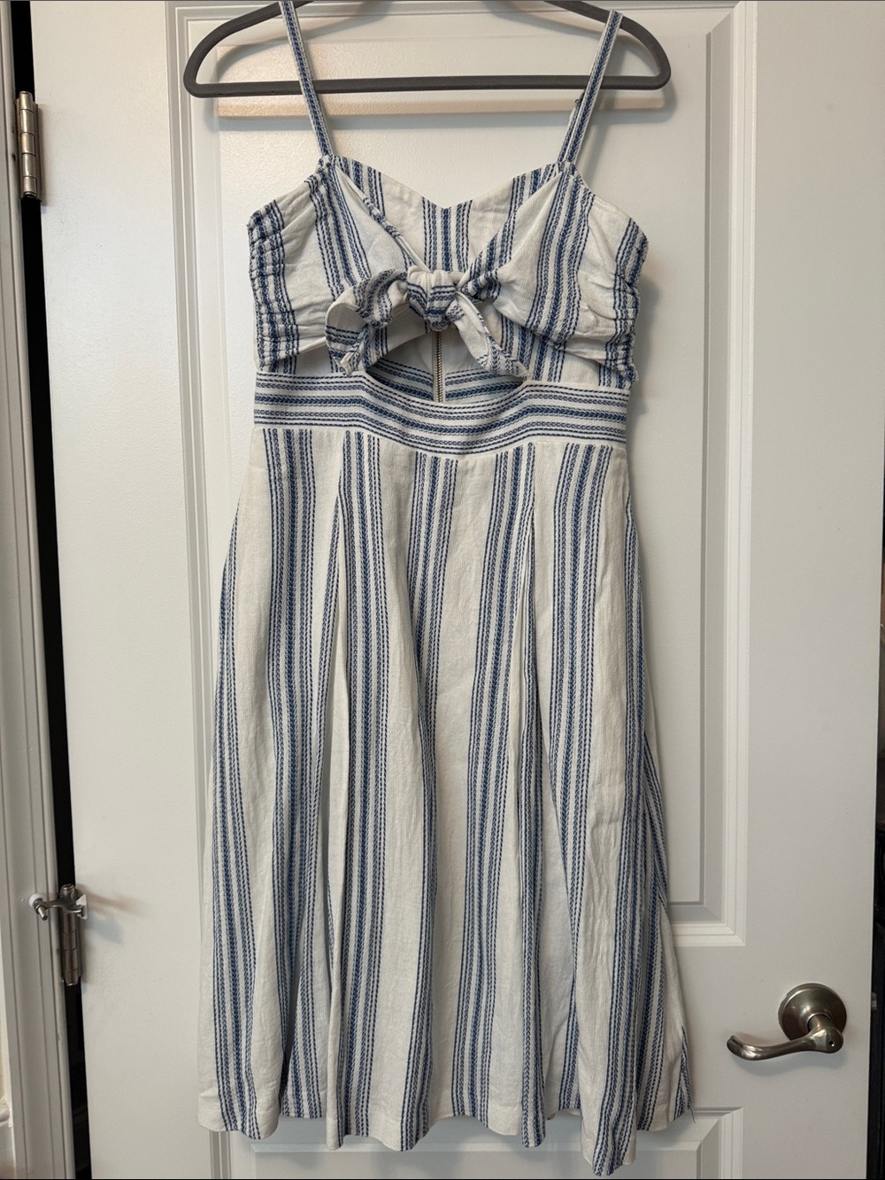 RACHEL Rachel Roy White and Blue Striped Tie-Front Sundress Lola